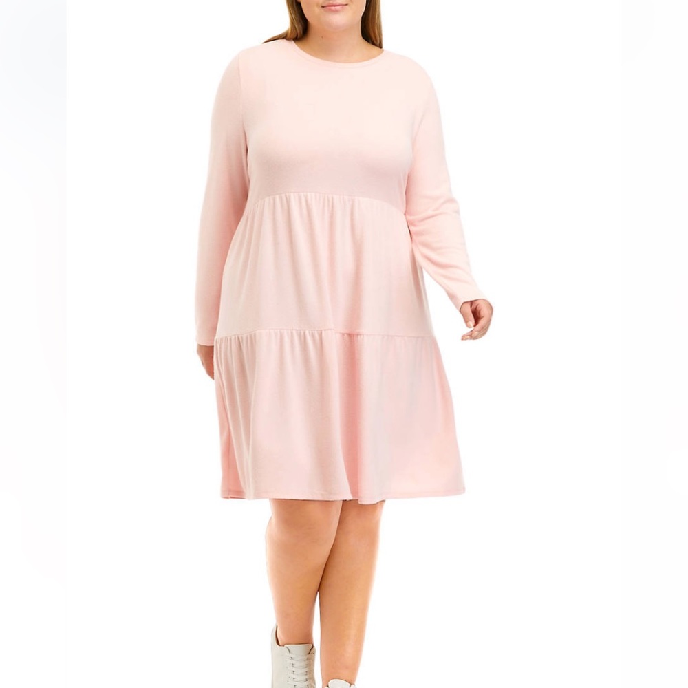 Plus Size Long Sleeve Hacci Babydoll Dress